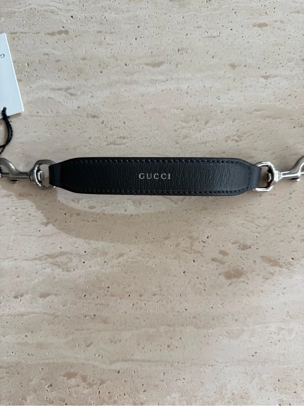 NWT Gucci Grey Leather Trolley Strap With Silver Hardware